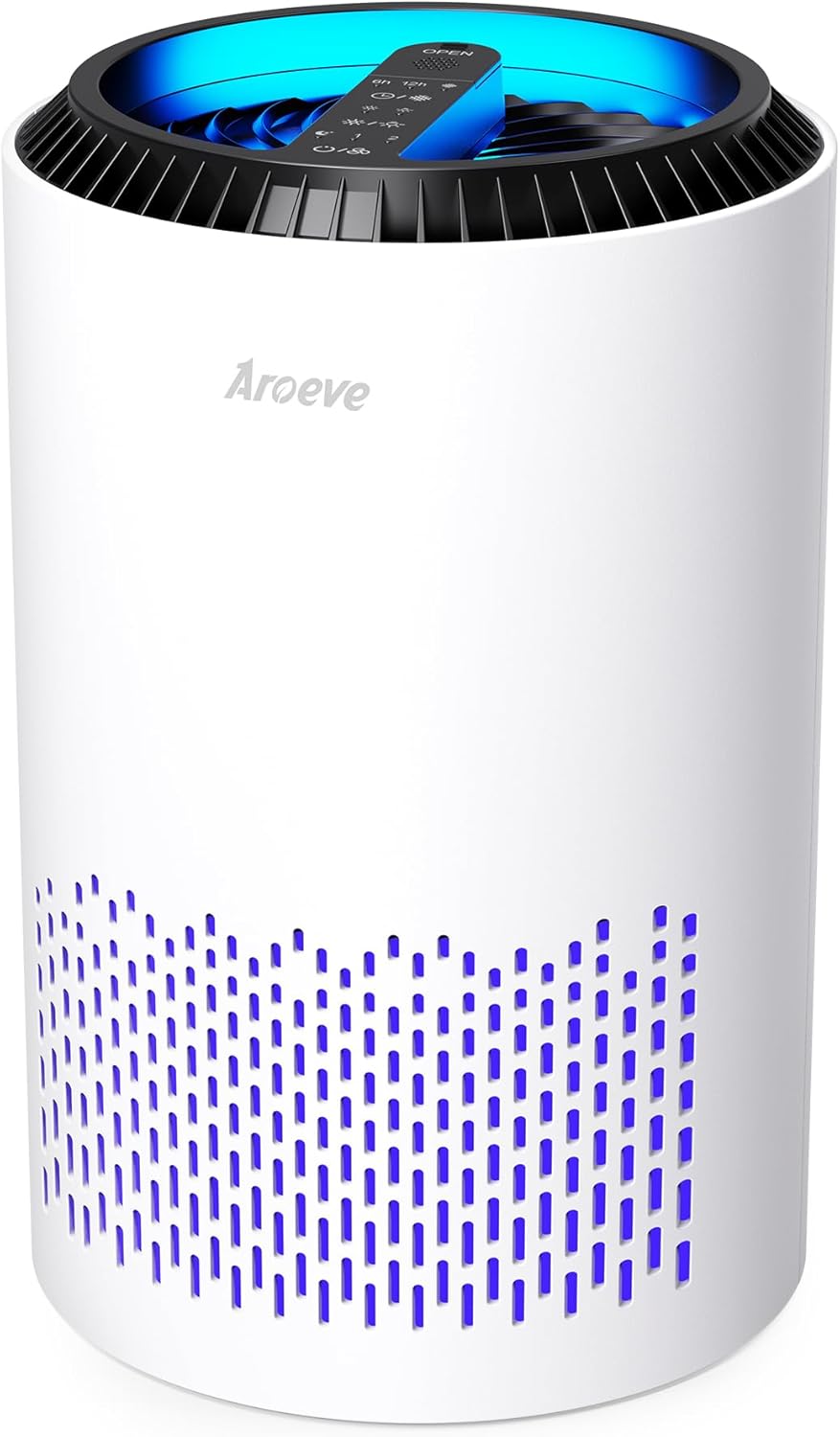 AROEVE Air Purifiers for Bedroom Home, Air Purifier For Smoke Pollen Dander Hair Smell Air Cleaner with Sleep Mode Speed Control For Bedroom Office, MK01- White
