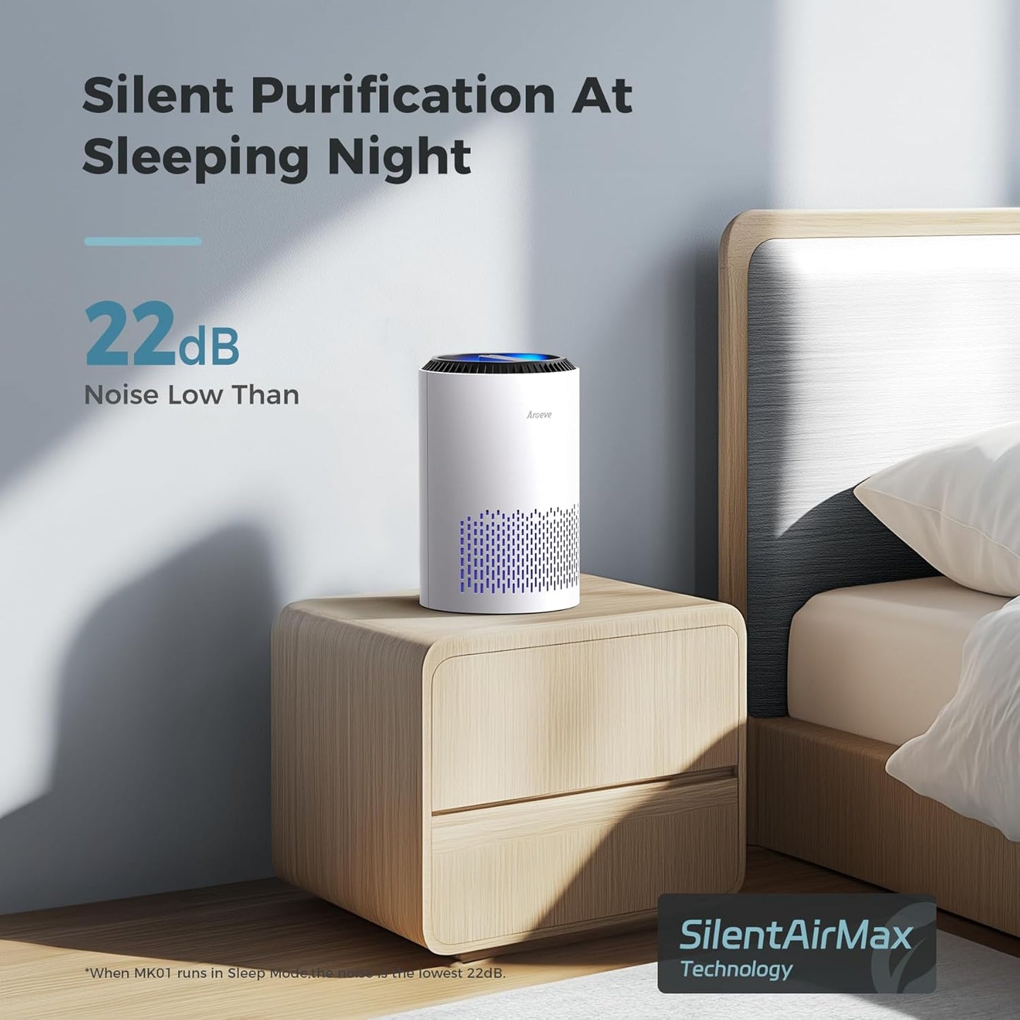 AROEVE Air Purifiers for Bedroom Home, Air Purifier For Smoke Pollen Dander Hair Smell Air Cleaner with Sleep Mode Speed Control For Bedroom Office, MK01- White